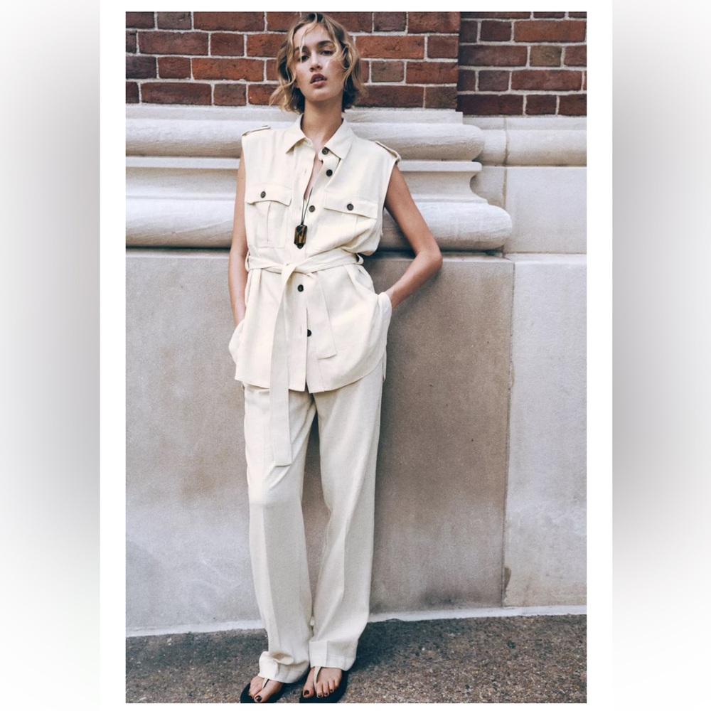ZARA Linen belted long vest